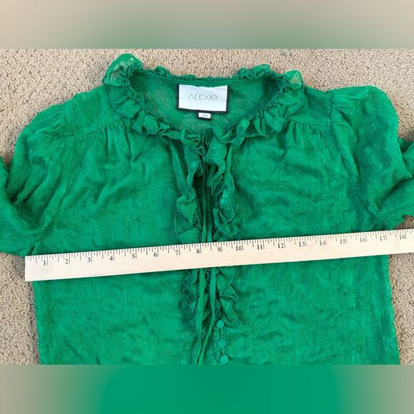 Alexis Saxon Floral Lace Ruffle Button Front Blouse Fairycore Green Sz S - Picture 8 of 9